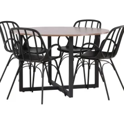 Ruokailuryhmä Venture Home, ⌀120cm Durango-pöytä + 4 mustaa Dyrön-tuolia