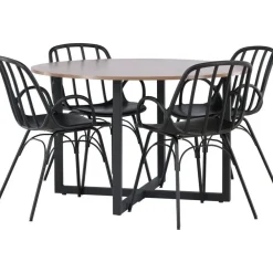 Ruokailuryhmä Venture Home, ⌀120cm Durango-pöytä + 4 mustaa Dyrön-tuolia