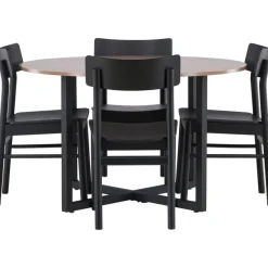 Ruokailuryhmä Venture Home, ⌀120cm Durango-pöytä + 4 mustaa Montros-tuolia