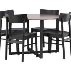 Ruokailuryhmä Venture Home, ⌀120cm Durango-pöytä + 4 mustaa Montros-tuolia