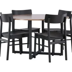 Ruokailuryhmä Venture Home, ⌀120cm Durango-pöytä + 4 mustaa Montros-tuolia