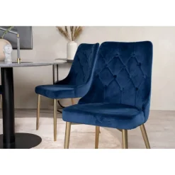 Ruokailuryhmä Venture Home, ø106cm harmaa/musta Estelle-pöytä + 4 sinistä Velvet Deluxe -tuolia, sametti