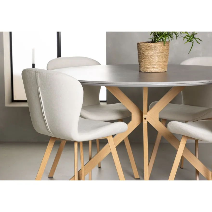 Ruokailuryhmä Venture Home, ⌀120cm harmaa/ruskea Piazza-ruokapöytä + 4 beigeä Lilja-tuolia