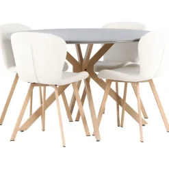 Ruokailuryhmä Venture Home, ⌀120cm harmaa/ruskea Piazza-ruokapöytä + 4 beigeä Lilja-tuolia