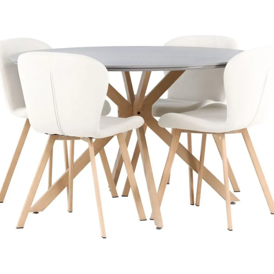 Ruokailuryhmä Venture Home, ⌀120cm harmaa/ruskea Piazza-ruokapöytä + 4 beigeä Lilja-tuolia