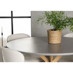 Ruokailuryhmä Venture Home, ⌀120cm harmaa/ruskea Piazza-ruokapöytä + 4 beigeä Lilja-tuolia