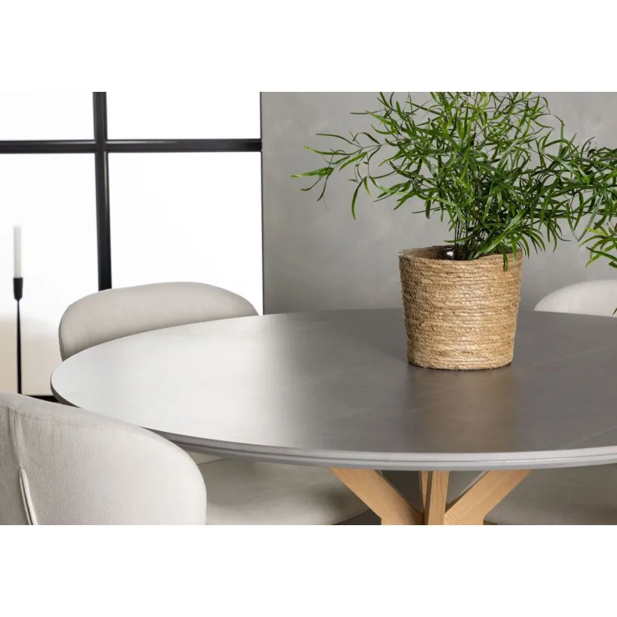 Ruokailuryhmä Venture Home, ⌀120cm harmaa/ruskea Piazza-ruokapöytä + 4 beigeä Lilja-tuolia