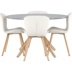 Ruokailuryhmä Venture Home, ⌀120cm harmaa/ruskea Piazza-ruokapöytä + 4 beigeä Lilja-tuolia