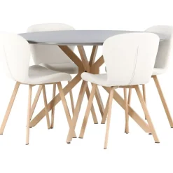 Ruokailuryhmä Venture Home, ⌀120cm harmaa/ruskea Piazza-ruokapöytä + 4 beigeä Lilja-tuolia