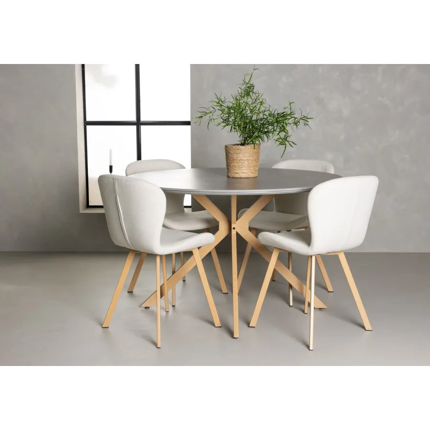 Ruokailuryhmä Venture Home, ⌀120cm harmaa/ruskea Piazza-ruokapöytä + 4 beigeä Lilja-tuolia