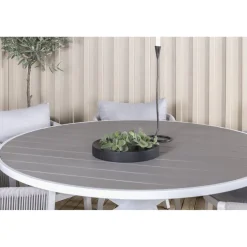 Ruokailuryhmä Venture Home, ø140cm, harmaa/valkoinen Parma-pöytä + 6 harmaa/valkoista Virya-tuolia