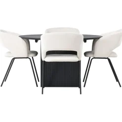 Ruokailuryhmä Venture Home, ⌀130cm, jatkettava Matilda-pöytä + 4 valkoista Day-tuolia