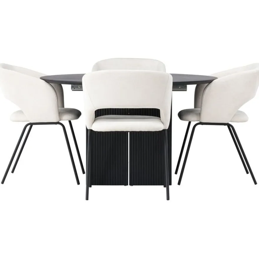 Ruokailuryhmä Venture Home, ⌀130cm, jatkettava Matilda-pöytä + 4 valkoista Day-tuolia