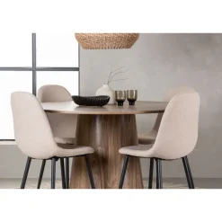 Ruokailuryhmä Venture Home, ⌀120cm Lanzo-pöytä + 4 beigeä Polar-tuolia, bouclé