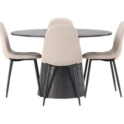 Ruokailuryhmä Venture Home, ⌀120cm Lanzo-pöytä + 4 beigeä Polar-tuolia, bouclé