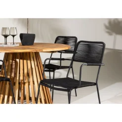 Ruokailuryhmä Venture Home, ø120cm Lumpur-pöytä + 4 Lindos-tuolia, käsinojilla