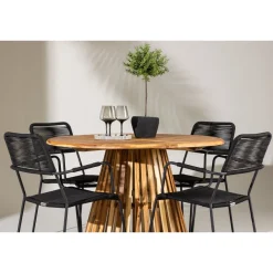 Ruokailuryhmä Venture Home, ø120cm Lumpur-pöytä + 4 Lindos-tuolia, käsinojilla