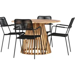 Ruokailuryhmä Venture Home, ø120cm Lumpur-pöytä + 4 Lindos-tuolia, käsinojilla