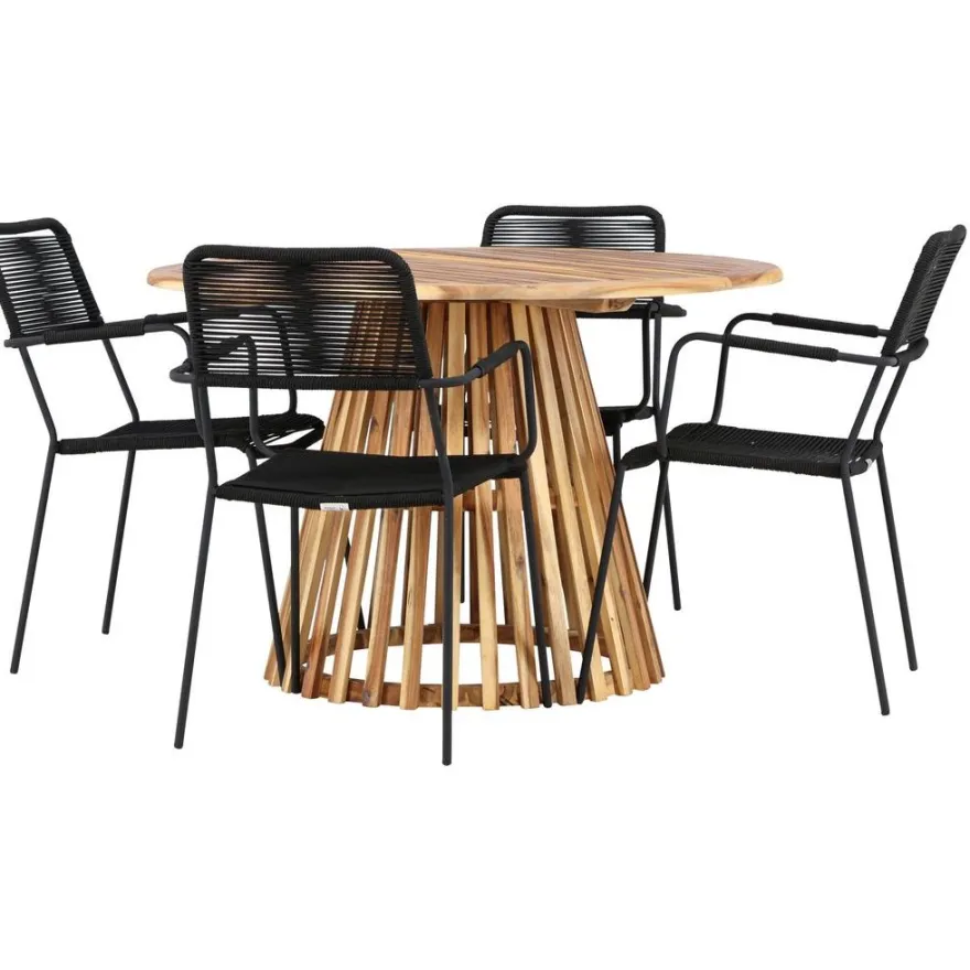 Ruokailuryhmä Venture Home, ø120cm Lumpur-pöytä + 4 Lindos-tuolia, käsinojilla