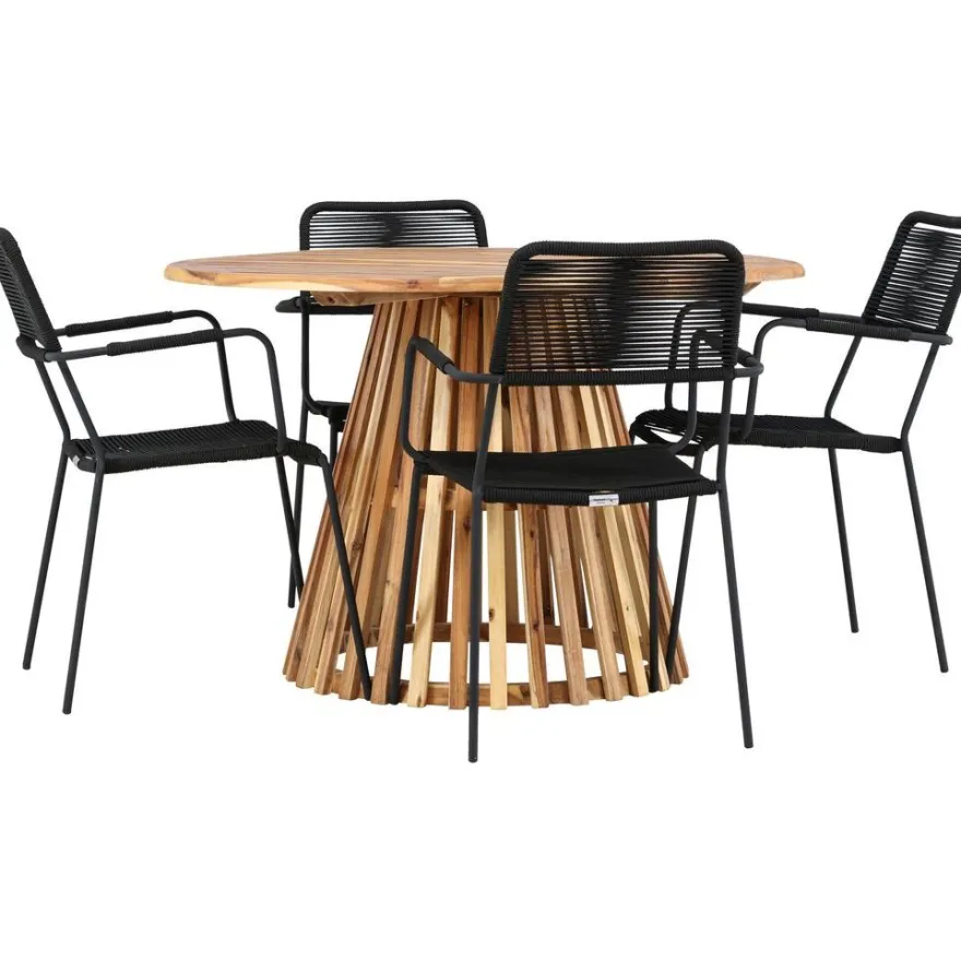 Ruokailuryhmä Venture Home, ø120cm Lumpur-pöytä + 4 Lindos-tuolia, käsinojilla