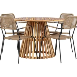 Ruokailuryhmä Venture Home, ø120cm Lumpur-pöytä + 4 Lindos-tuolia, käsinojilla