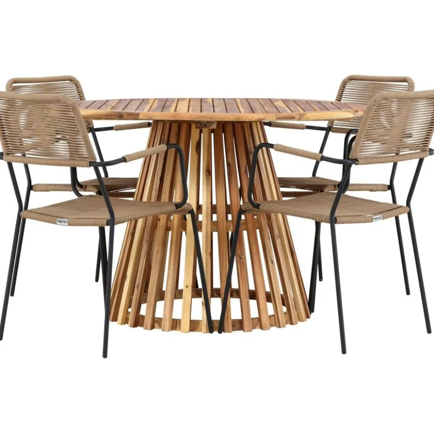 Ruokailuryhmä Venture Home, ø120cm Lumpur-pöytä + 4 Lindos-tuolia, käsinojilla