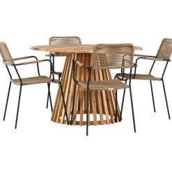 Ruokailuryhmä Venture Home, ø120cm Lumpur-pöytä + 4 Lindos-tuolia, käsinojilla