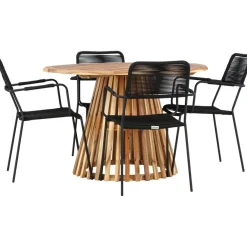 Ruokailuryhmä Venture Home, ø120cm Lumpur-pöytä + 4 Lindos-tuolia, käsinojilla