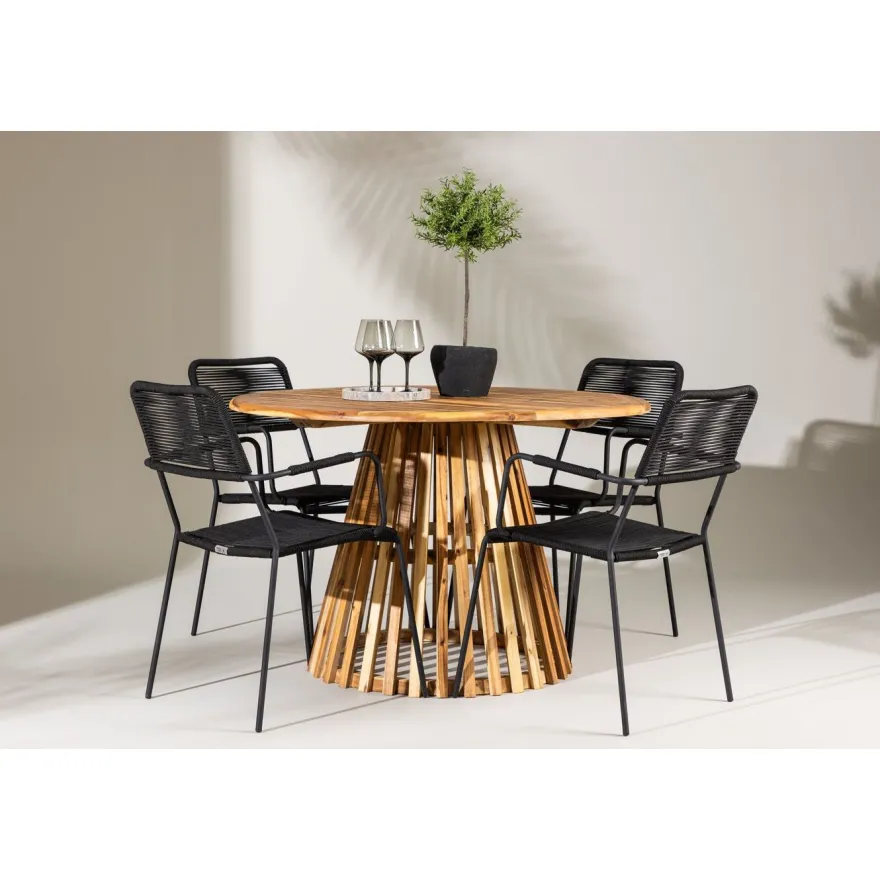 Ruokailuryhmä Venture Home, ø120cm Lumpur-pöytä + 4 Lindos-tuolia, käsinojilla
