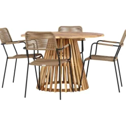 Ruokailuryhmä Venture Home, ø120cm Lumpur-pöytä + 4 Lindos-tuolia, käsinojilla