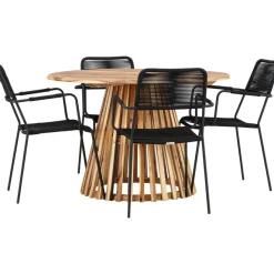 Ruokailuryhmä Venture Home, ø120cm Lumpur-pöytä + 4 Lindos-tuolia, käsinojilla