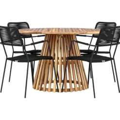 Ruokailuryhmä Venture Home, ø120cm Lumpur-pöytä + 4 Lindos-tuolia, käsinojilla