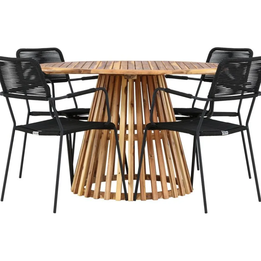 Ruokailuryhmä Venture Home, ø120cm Lumpur-pöytä + 4 Lindos-tuolia, käsinojilla