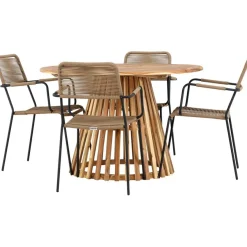 Ruokailuryhmä Venture Home, ø120cm Lumpur-pöytä + 4 Lindos-tuolia, käsinojilla