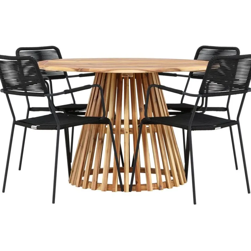 Ruokailuryhmä Venture Home, ø120cm Lumpur-pöytä + 4 Lindos-tuolia, käsinojilla