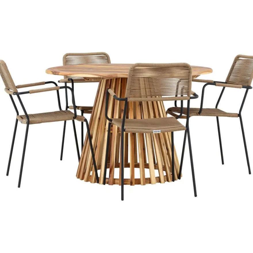 Ruokailuryhmä Venture Home, ø120cm Lumpur-pöytä + 4 Lindos-tuolia, käsinojilla