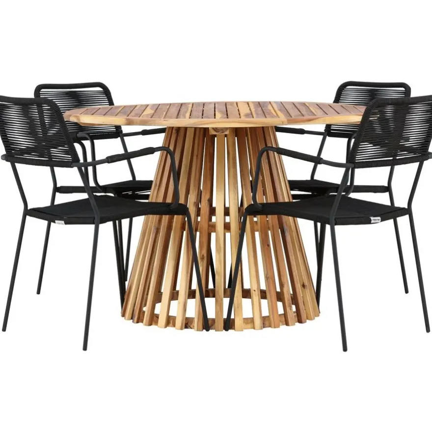 Ruokailuryhmä Venture Home, ø120cm Lumpur-pöytä + 4 Lindos-tuolia, käsinojilla