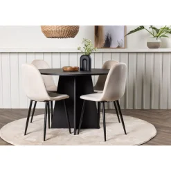 Ruokailuryhmä Venture Home, ⌀110cm musta Bootcut-pöytä + 4 Polar-tuolia, sametti