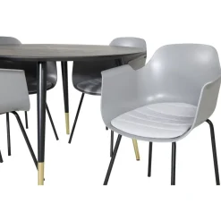 Ruokailuryhmä Venture Home, ⌀115cm musta Dipp-ruokapöytä + 4 harmaata Comfort-tuolia