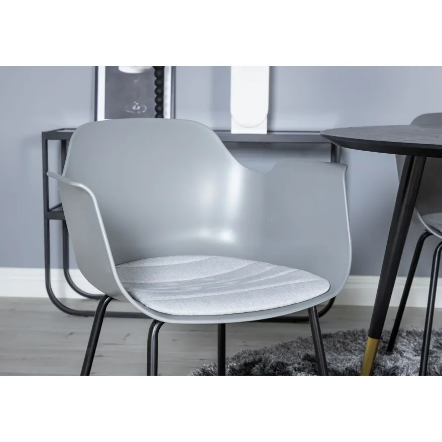 Ruokailuryhmä Venture Home, ⌀115cm musta Dipp-ruokapöytä + 4 harmaata Comfort-tuolia