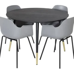 Ruokailuryhmä Venture Home, ⌀115cm musta Dipp-ruokapöytä + 4 harmaata Comfort-tuolia