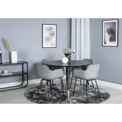 Ruokailuryhmä Venture Home, ⌀115cm musta Dipp-ruokapöytä + 4 harmaata Comfort-tuolia