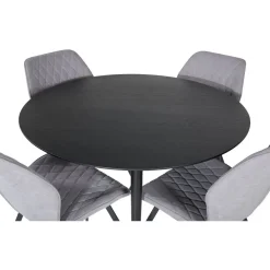 Ruokailuryhmä Venture Home, ⌀115cm musta Dipp-ruokapöytä + 4 harmaata Gemma-tuolia