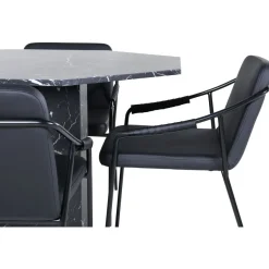 Ruokailuryhmä Venture Home, ⌀110cm musta Marbs-pöytä + 4 mustaa Tvist-tuolia