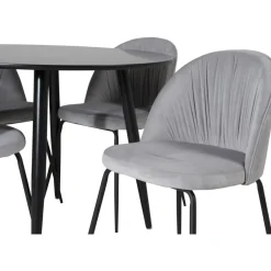 Ruokailuryhmä Venture Home, ⌀100cm musta Plaza-pöytä + 4 harmaata Wrinkles-tuolia