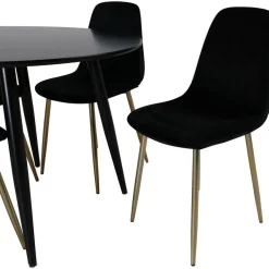 Ruokailuryhmä Venture Home, ⌀100cm musta Plaza-pöytä + 4 mustaa Polar-tuolia