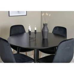 Ruokailuryhmä Venture Home, ⌀100cm musta Plaza-pöytä + 4 mustaa Polar-tuolia