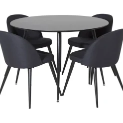 Ruokailuryhmä Venture Home, ⌀100cm musta Silar-pöytä + 4 mustaa Velvet-tuolia