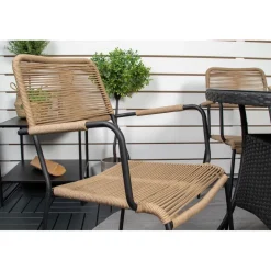 Ruokailuryhmä Venture Home, ø90cm musta Volta-pöytä + 4 ruskeaa Lindos-tuolia