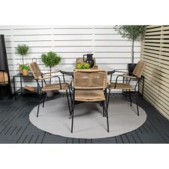 Ruokailuryhmä Venture Home, ø90cm musta Volta-pöytä + 4 ruskeaa Lindos-tuolia